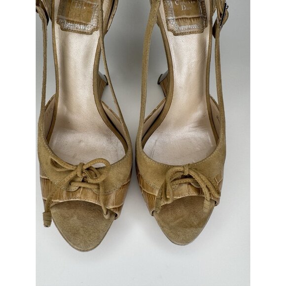 Vintage Dior Raf Simons 38.5 Beige Leather Suede Platform Heels - Picture 5 of 16